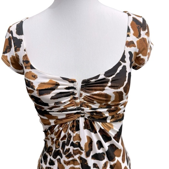 Cache Dress 2 Animal‎ Print Rushed Padded V-Bust Cap Sleeve Stretch Lined - Picture 4 of 7